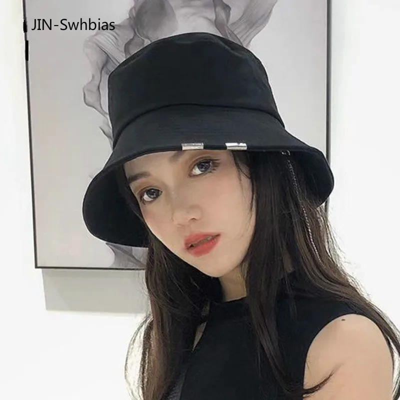 

Fashion Chain Bucket Hat Women Summer Hats Girl Cotton Flat Top Feminine UV Visor Caps Beach Sun Block Sun Visor Wholesale