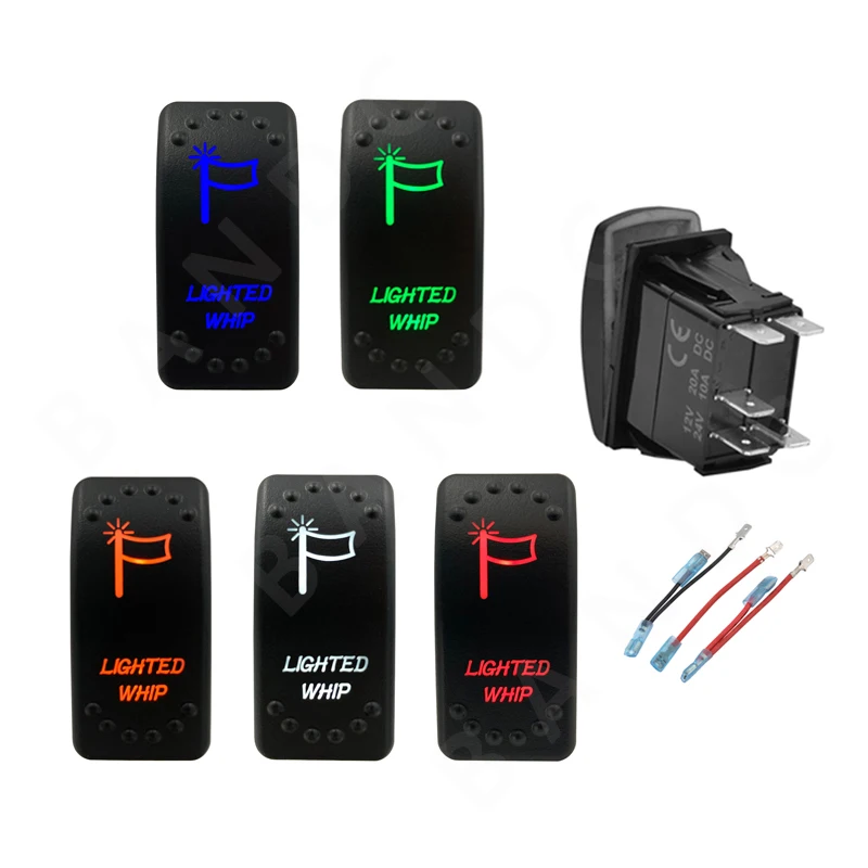 

LIGHTED WHIP UTV Rocker Switch 5P ON-OFF SPST Led Toggle Switch with Wire for ATV, SXS Off Roads Vehicle 4x4 Accessories 12V 24V