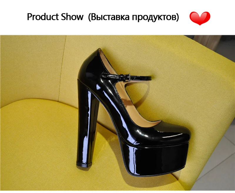 Onlymaker Women Mary Jane Platform Pumps Ankle Strap Thick Round Heel High Heels Dress Buckle Large Size Brand Shoes