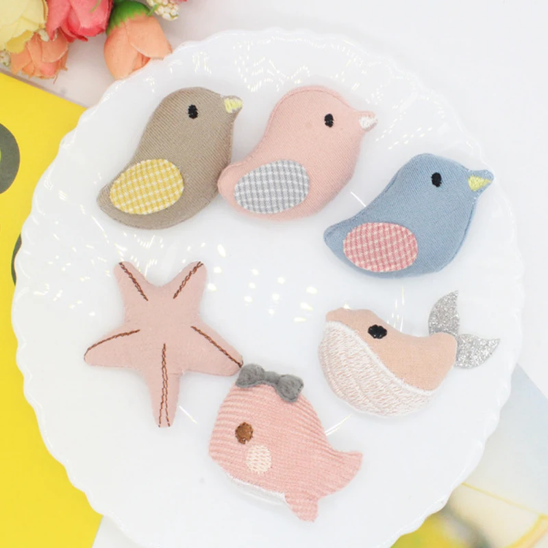 Sweet fish and bird doll padded patches, appliques for clothes, sewing supplies, hair decoration, 4cm, 20 pcs/lot