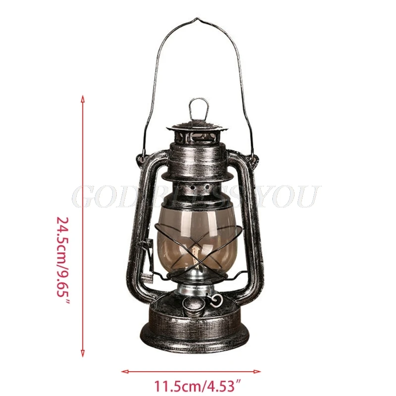 Retro Vintage LED Metal Oil Lamp Portable Lantern Kerosene Light Outdoor Camping Bar Inn Home Decoration Drop Shipping