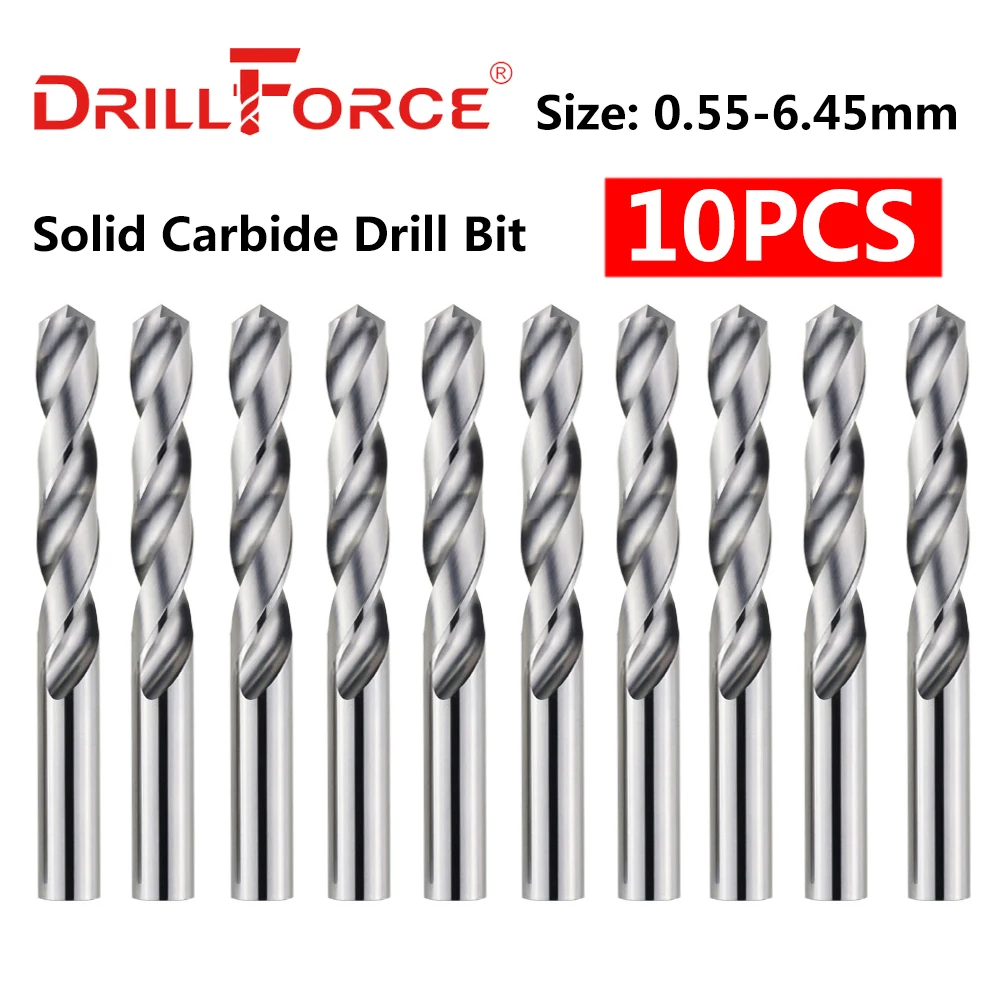 Drillforce 0.55mm-6.45mm Solid Carbide Drill Bits Set, Spiral Flute CNC Machine Twist Drill Bit For Hard Metal Stainless Steel