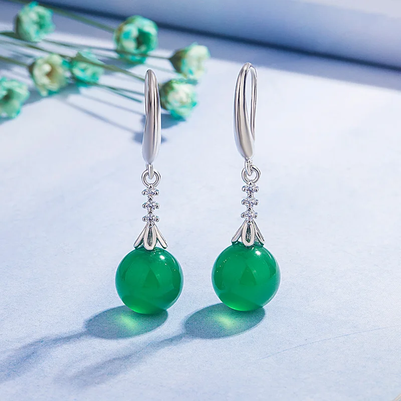 HuiSept Classic 925 Silver Drop Earrings Jewellery for Women Round Emerald Gemstones Earrings Ornaments Wedding Gifts Wholesales