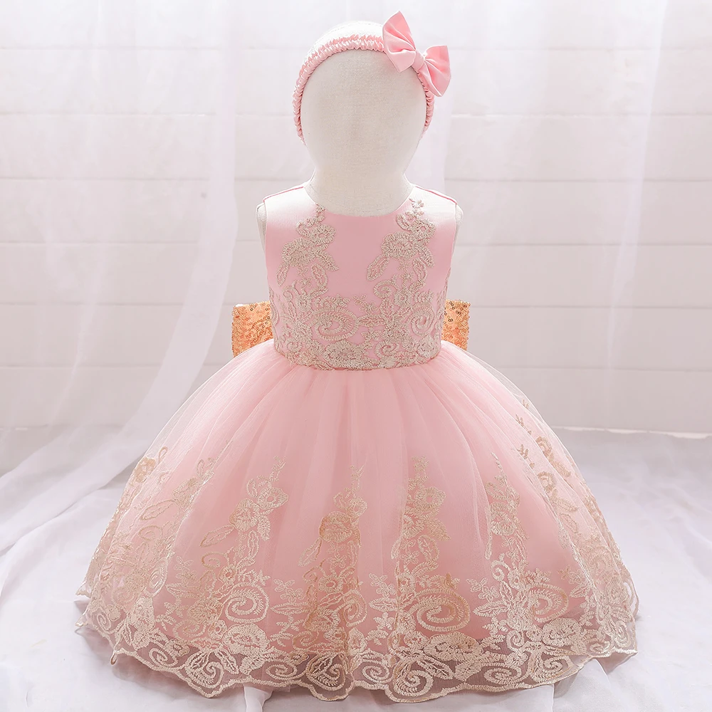 Toddler Baby Baptism Dress For Girls Infant 1 Year Birthday Party Dress Sequins Bow Wedding Princess Dress Children Clothes