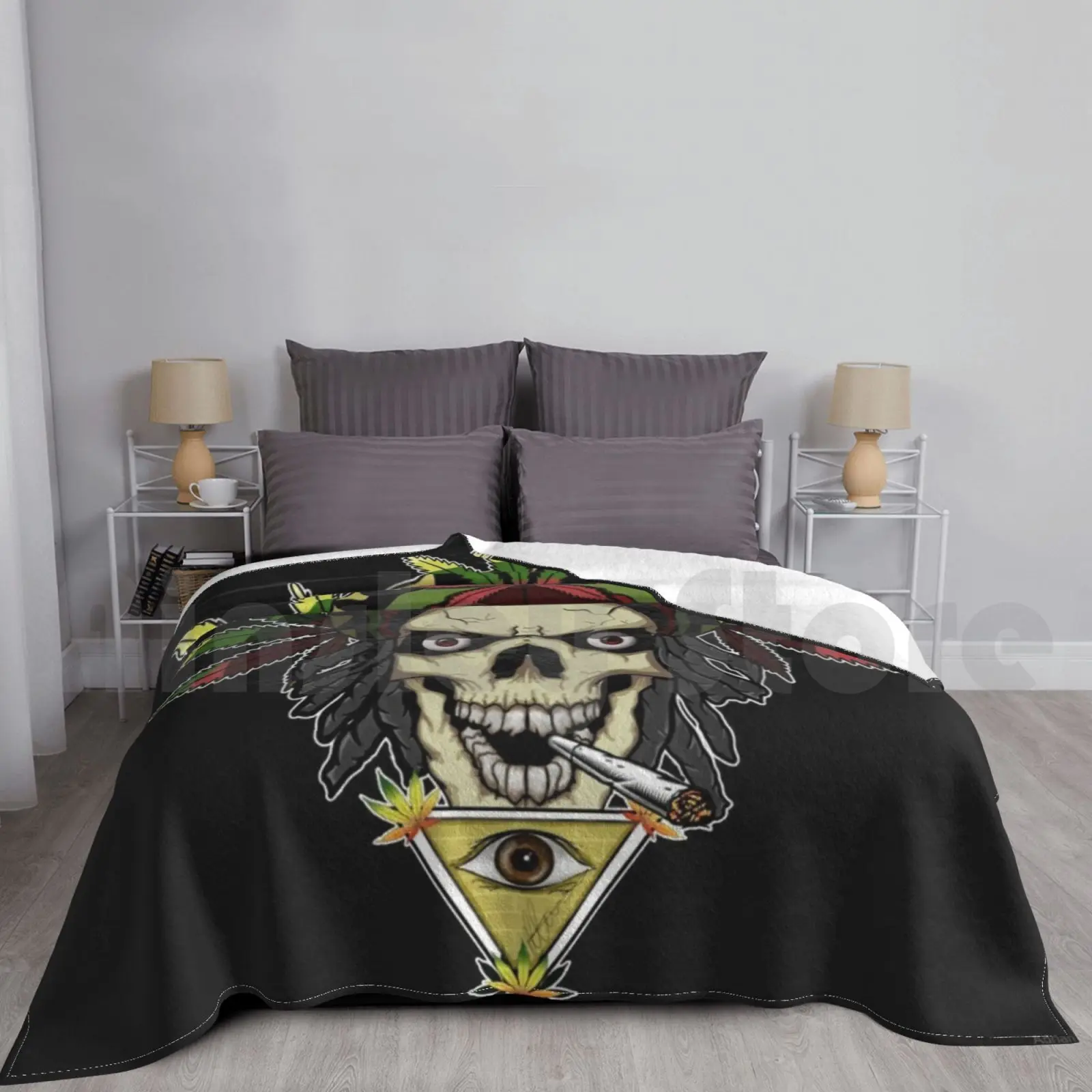 Rasta Skull Blanket Fashion Custom Rasta Skulls Fun Weed Smoke Logo