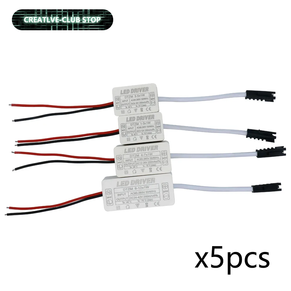 5pcs LED Driver 250mA 1W 3W 5W 7W 12W 18W 20W 25W 36W For Power Supply Unit AC85-265V Lighting Transformers For LED Power Lights