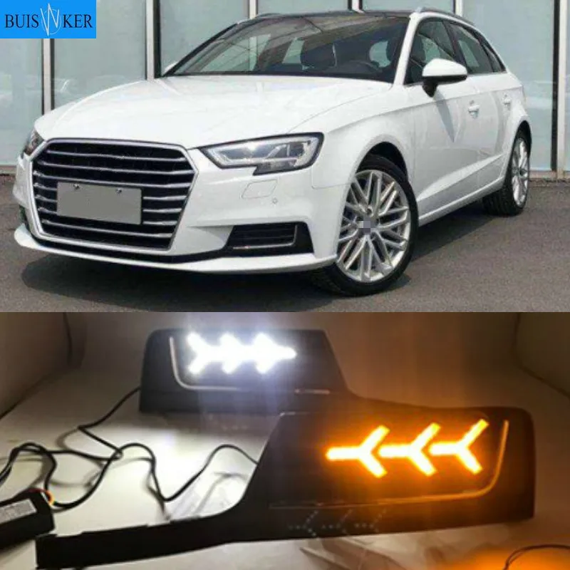 

1set 12V LED DRL Daytime Running Lights Daylight Fog light with yellow turn Signal For Audi A3 2017-2019