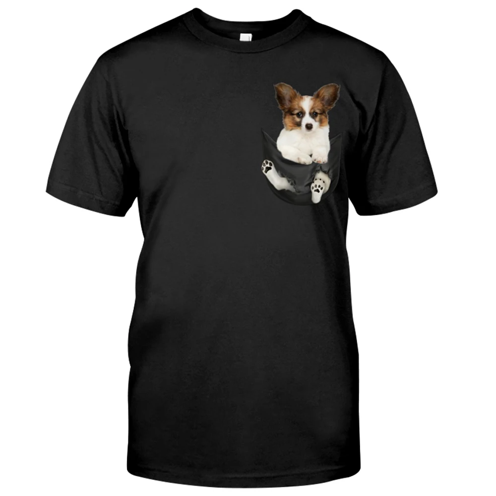 

CLOOCL модная популярная хлопковая футболка для домашних животных, собак, папильон, рубашка с карманом и принтом, повседневные забавные хлопковые черные футболки в стиле Харадзюку с короткими рукавами