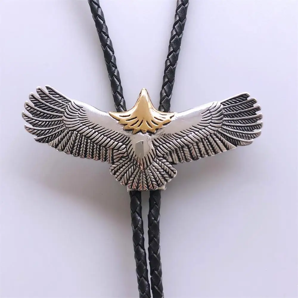 new-original-stainless-steel-fly-eagle-bolo-tie-leather-necklace