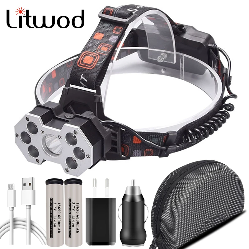 

XM-L T6 7 Leds Headlamp Litwod Lantern 18650 Rechargeable Headlight Head Flashlight Lamp XP-G Q5 Bulbs Camping Hiking Waterproof