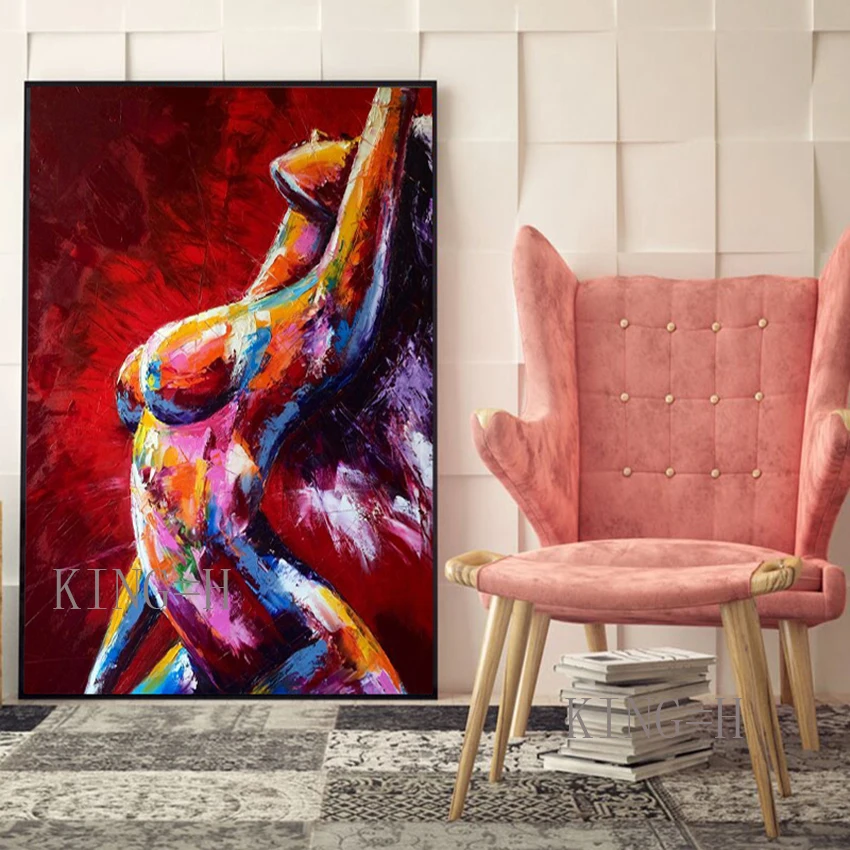 Sexy Blonde Girl Nude Woman Painting Palette Knife Painting handPainted on Canvas for Bedroom Hotel Wall Decoration