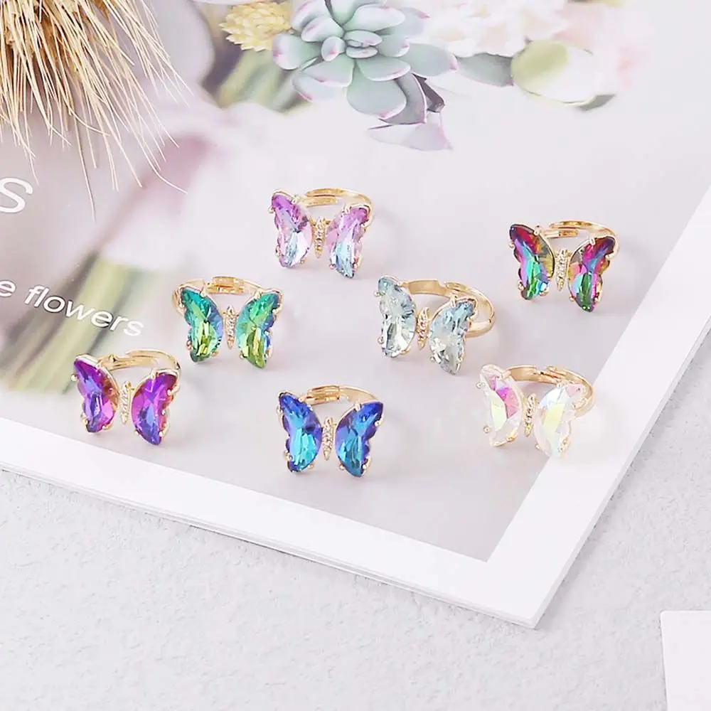 Butterfly Mood Ring Gradient Color Adjustable Temperature Ring Jewelry For Kids Birthday Gold Butterfly Rings Wholesale 2023