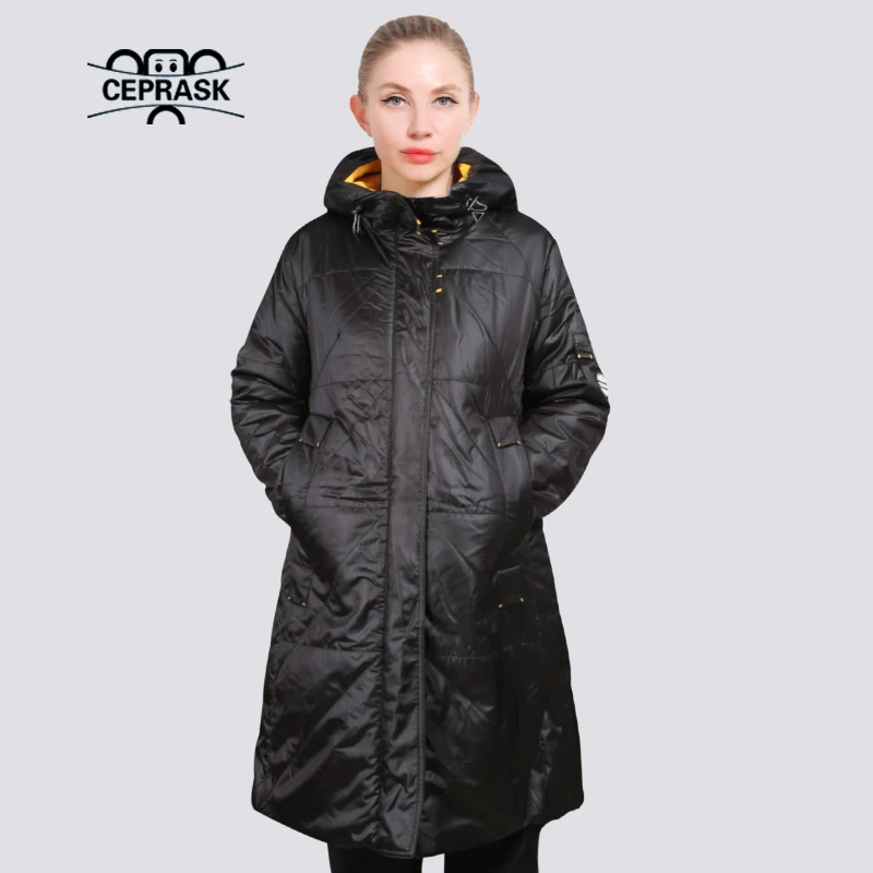 

CEPRASK 2023 Spring Jacket Women Autumn Windproof High Quality Thin Parka Quilted Long Outerwear Hooded Coat Female New Designs