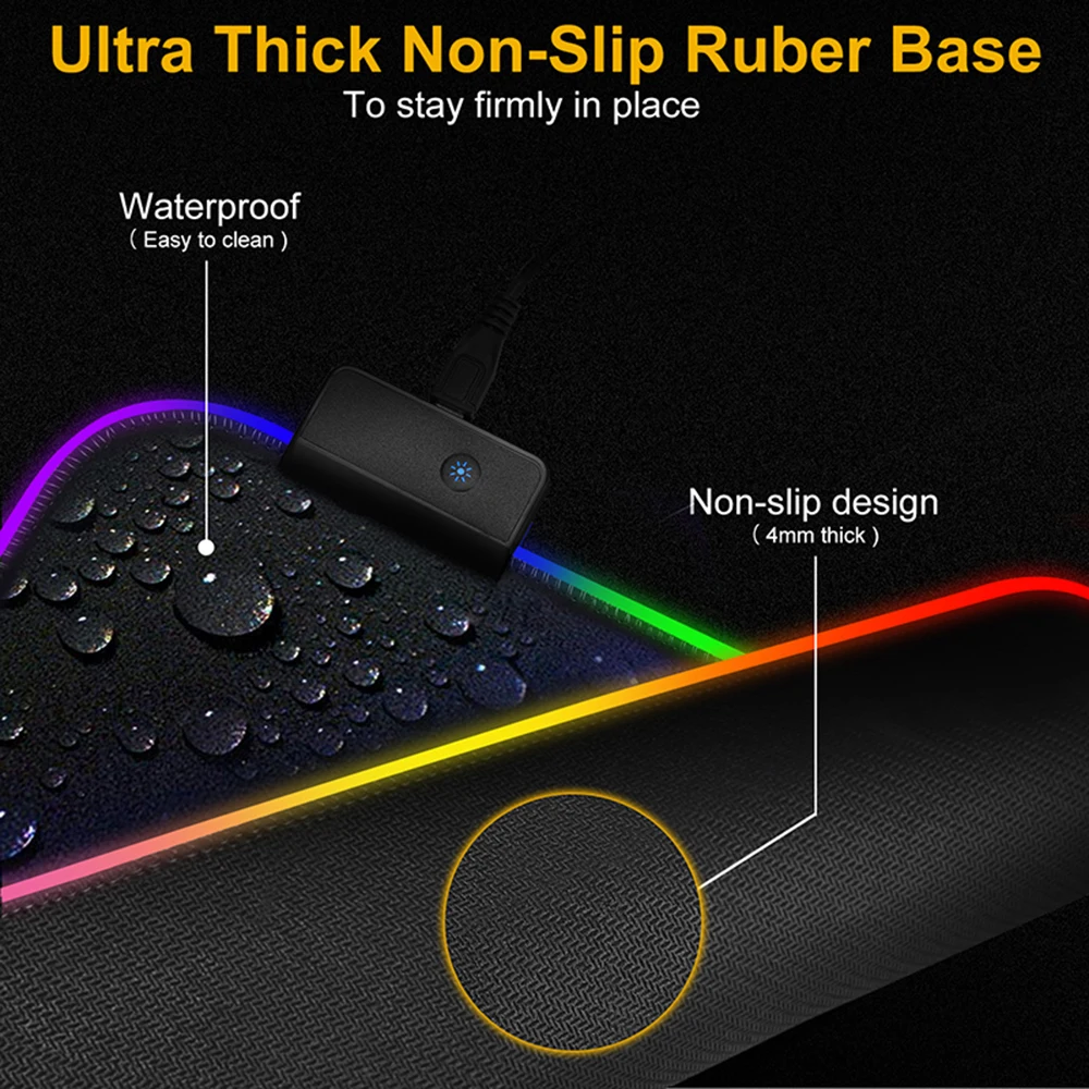 Imagem -05 - Black Rgb Mouse Pad para Gamer Desktop Rgb Mousepad Gaming Room Acessórios Tapete do Mouse Tapete de Mesa Tapete de Teclado para Computadores