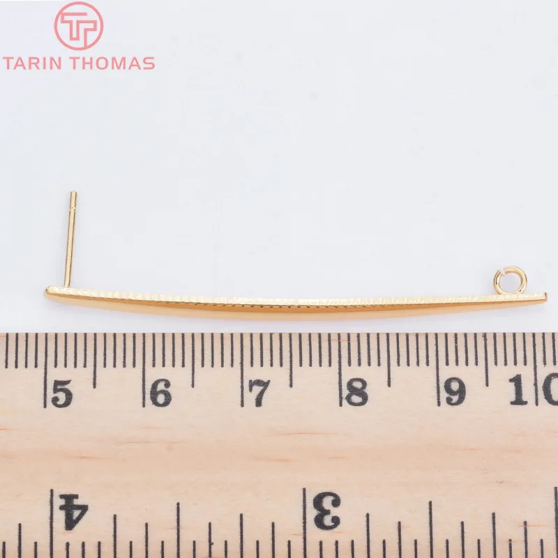 (1949)6PCS 52x3.5MM 24K Gold Color Plated Brass Long Line Smooth Stud Earrings High Quality DIY Jewelry Making Findings