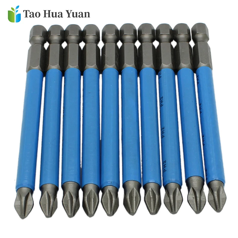 Hot 2pc S2 Anti Slip Magnetic Long Reach Electric Screwdriver Bits Set PH2 127mm 1/4 Hex Shank Single Side Reduces Tool Set AA