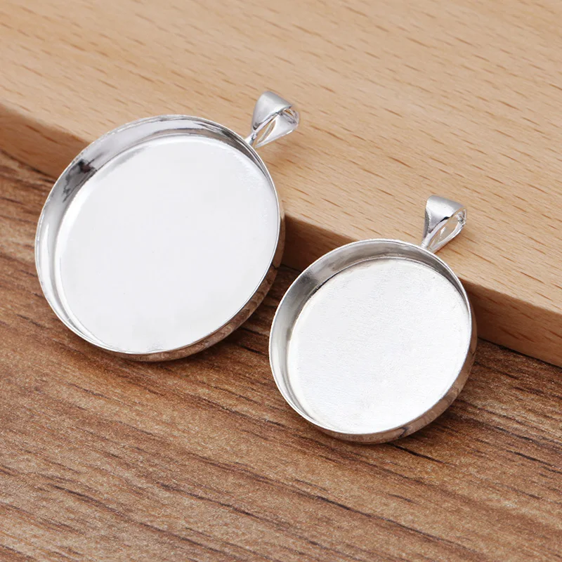 

200pcs Silver Plated Round Deep Wall Cups with a Bail Pendant Cabochon Base Setting fits for 20mm 25mm Cameo Jewelry Findings