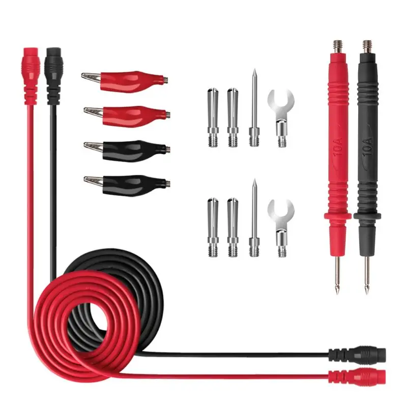 77JA 16pcs Universal Digital Multimeter Probe 90cm Needle Tip Probe Test Leads Clip Wire Pen Cable Assortment