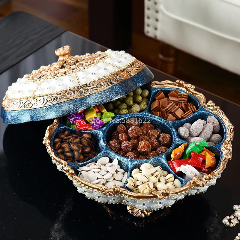 Top Grade Luxury European Fruit Plate Handmade Rhinestone Plate Dried Fruit Trinket Dishes Snack Tray Dessert Tray Gold