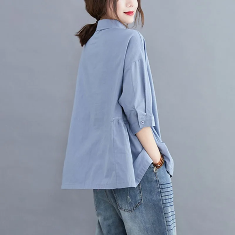 Women Summer Cotton Linen Casual Shirts New Arrival 2020 Simple Style Solid Color Loose Comfortable Female Tops S1688