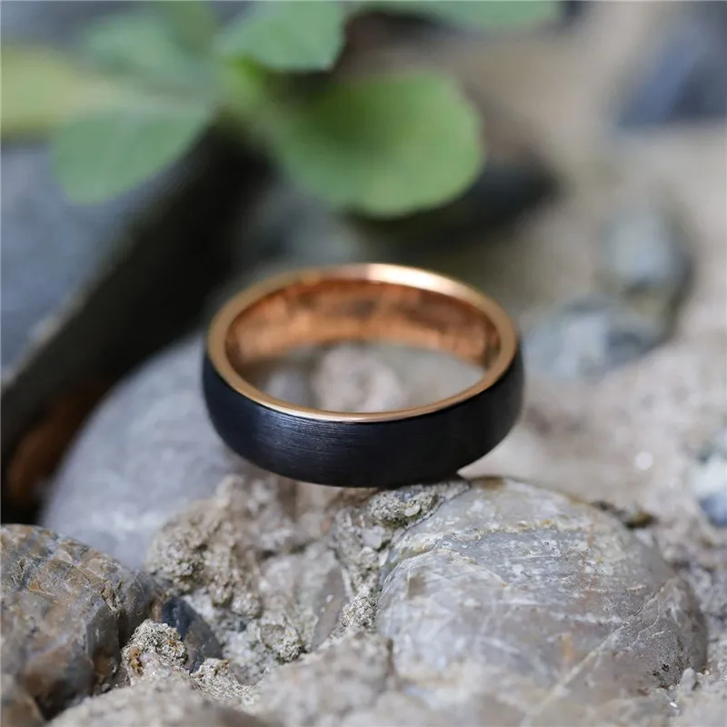 Tigrade Gebürsteter Wolframring in Silber/Schwarz/Blau/Roségold Zweifarbiger Damenring 6mm Weiblicher Ehering für Männer und Frauen Anel – Detail 4