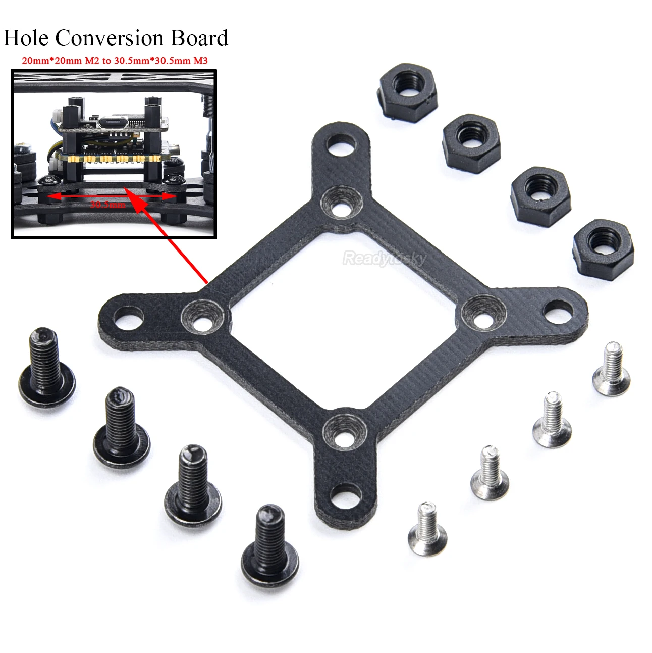 Controllo di volo/ESC/VTX conversione del foro scheda in fibra di vetro 20*20mm M2 a 30.5*30.5mm M3 piastra adattatore per FPV RC Racing Drone