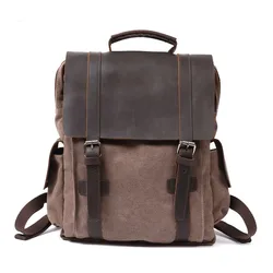 Vintage Canvas Leather Backpacks for Men Laptop Daypacks Waterproof Canvas Rucksacks Large Waxed Travel Back Packs