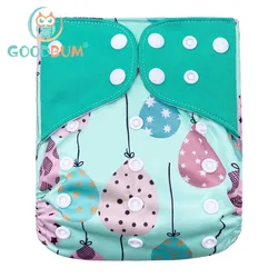 Goodbum-pañal de bolsillo de tela ajustable lavable con estampado de globos, pañal de tela con broches de doble fila para bebé de 3-15KG