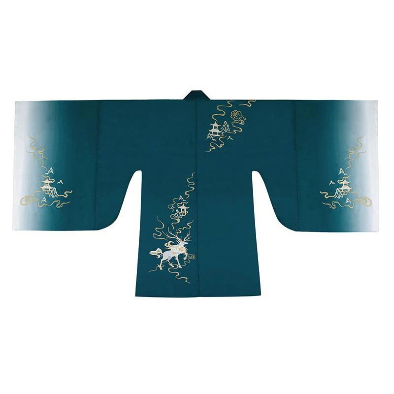 الأخضر Hanfu نمط الحديثة نمط زهرة التطريز فستان كيب كم كبير بلايز الدعاوى النمط الصيني تانغ سلالة هان عنصر #6