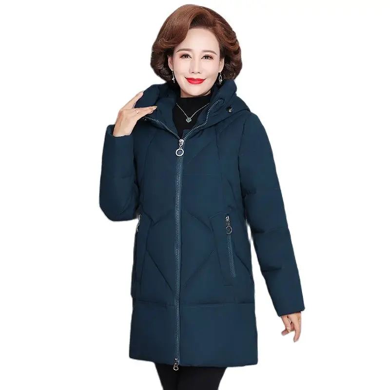 Women\'s Winter Jacket Middle-aged Mother New Cotton Padded Jacket Autumn Winter Long Hooded Warm Parka 6XL W2423