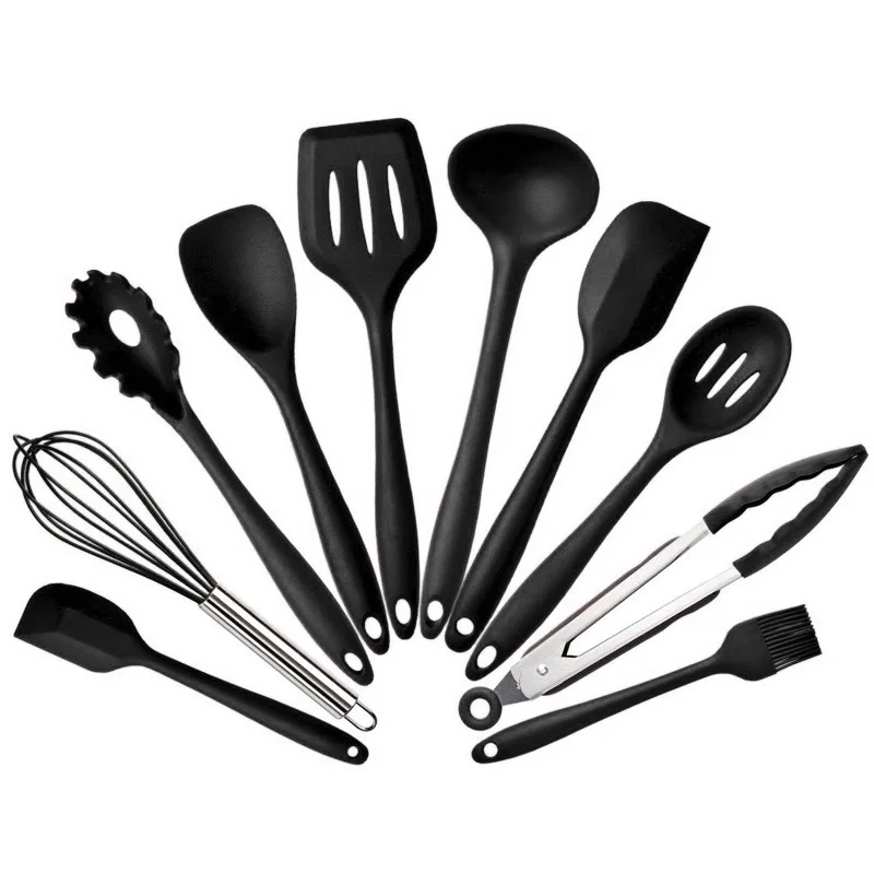 10pcs Silicone Non-stick Cooking Utensils Set Tool 4 colors Kitchenware Cookware Kitchen brush frying Shovel egg break box