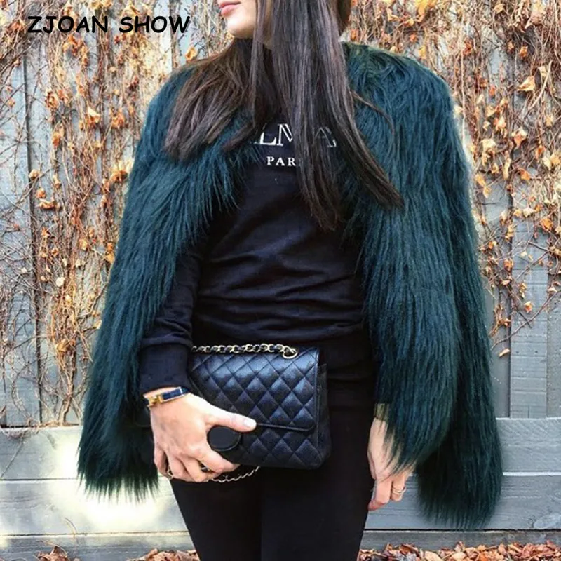 Fashion Faux Sheep Fur Coat 4 inches Hairy Long sleeve Shaggy Outwear Women Autumn Winter Warm Coat Tops