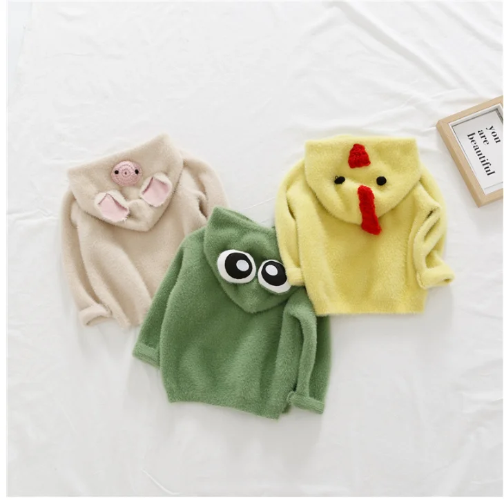 Kids Animal Frog Chick Spring Wear Autumn Winter Cotton Sweater Top Baby Children Clothing Boys Girls Knitted Cardigan Sweater