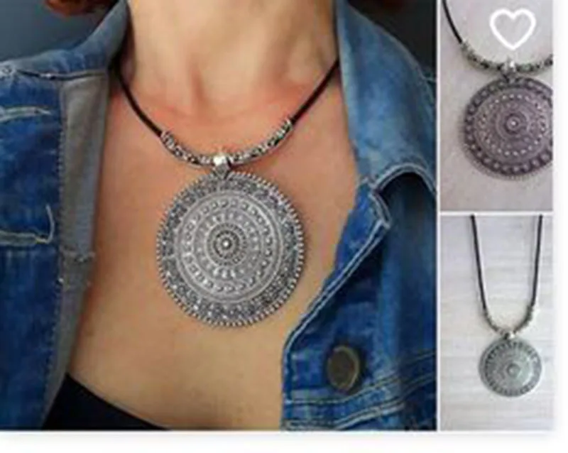 Long Ethnic Necklace with Circle Tribal Pendant Necklace for Women