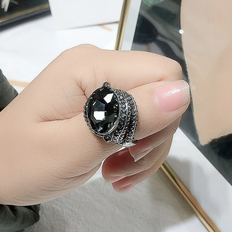 Kinel 2020 New Luxury Women Crystal Big Ring Silver Color Vintage Wedding Bride Rings Fashion Zircon Jewelry Wholesale