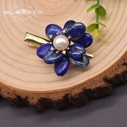 GLSEEVO Original  Natural Freshwater Pearl Hairpin Couple Engagement Lapis Lazuli Jewelry Exquisite Hair Accessories GH0018