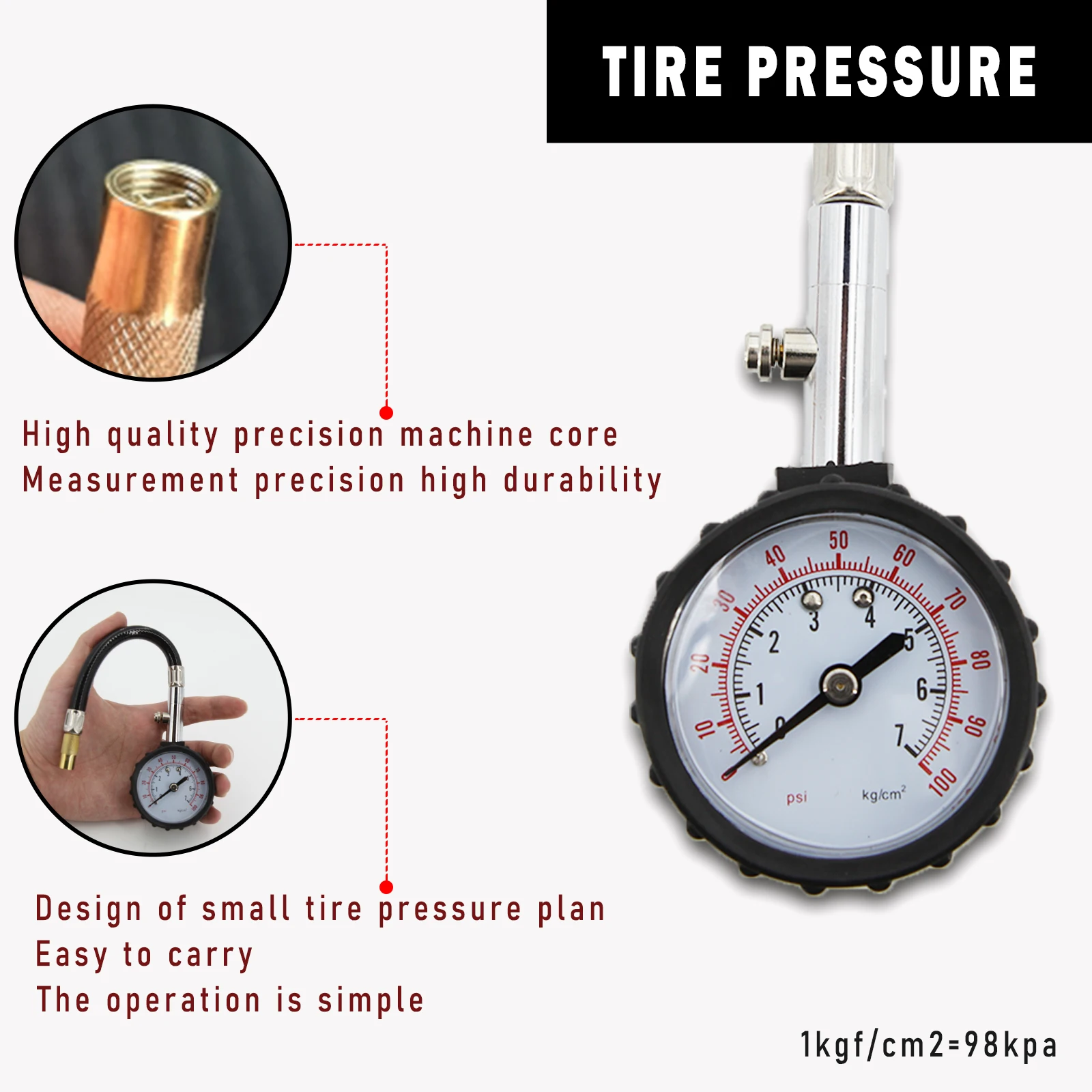 Medidor de presión de neumáticos de tubo largo automático, probador de presión de aire de alta precisión de 0-100Psi, monitoreo para coche,