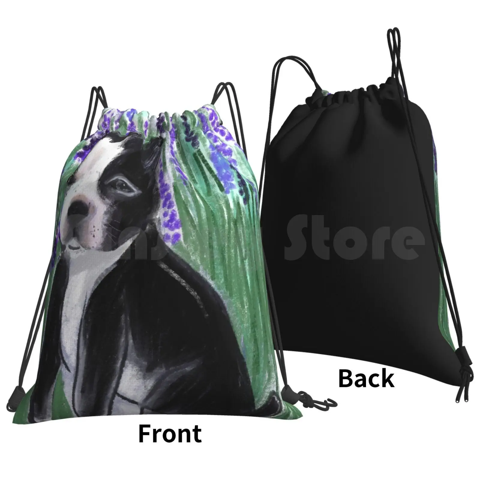 Boston Terrier Puppy Dog Backpack Drawstring Bag Riding Climbing Gym Bag Puppy Boston Terrier Dog