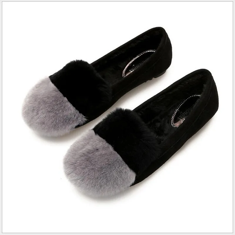 Autumn and winter  Flock Women Flat Shoes ladies flat heels platform plush loafers comfort slip-on espadrilles warm winter shoes