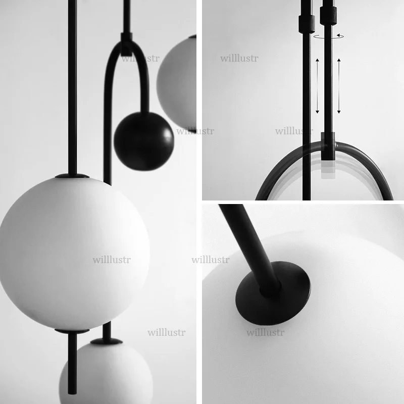 Minimalist LED Iron Pendant Light Glass Ball Grape Suspension Lamp Hotel Cafe Restaurant Office Bedroom Modern Hanging Lighting
