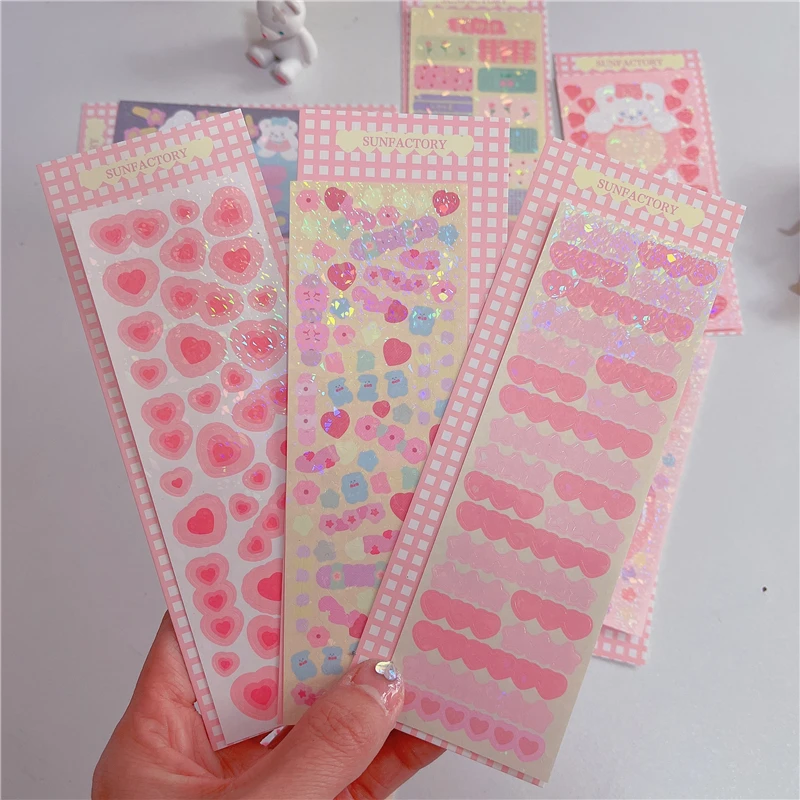 Cute Pink Love Photo Frame Laser Stickers DIY Album Scrapbooking Diary Hand Account Collage Decoration Stationery Kawaii Sticker