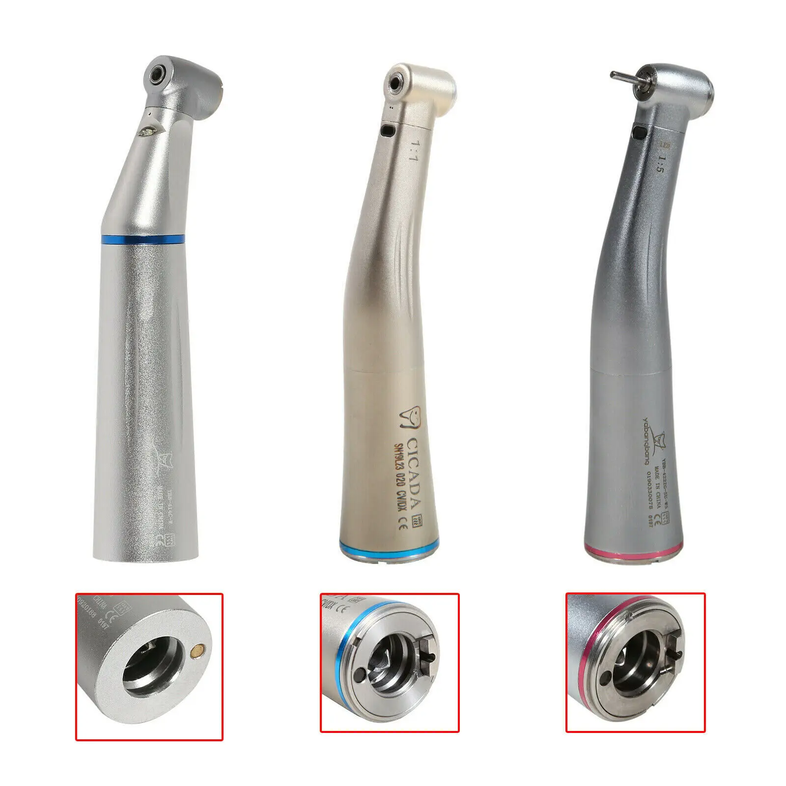 Dental 1:1/1:5 LED Fiber Optic Push Button Contra Angle Handpiece Internal Spray