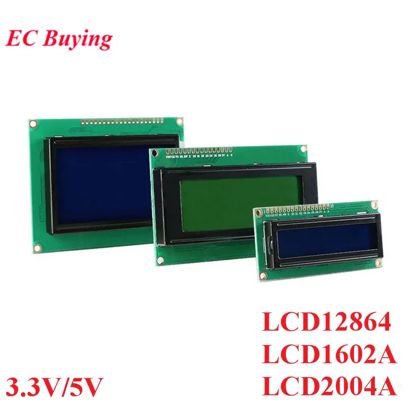 

LCD Module 1602 1602A J204A 2004A 12864 LCD1602 Display Module IIC I2C 3.3V/5V For Arduino Blue Yellow-Green Screen Socket