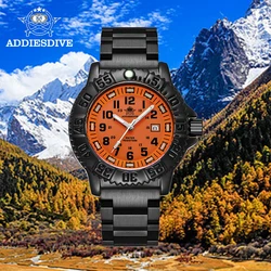 Addies Orange Dial Mens Military Watch Luminous tube NATO Nylon Watch Luxury Stainless Sports Watch Quartz 50M Water proof Watch