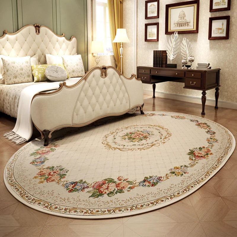 Oval Carpets For Living Room Pastoral Home Flower Bedroom Carpets Bedside Area Rug Study Room Floor Coffee Table Mat