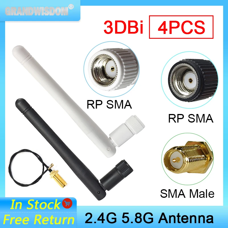 

GRANDWISDOM 4pcs 2.4g 5.8g pbx RP-SMA sma male router Antena Antene Dual Band 3dBi 2.4GHz 5.8Ghz ipex1 wifi Antenna Cable 21cm