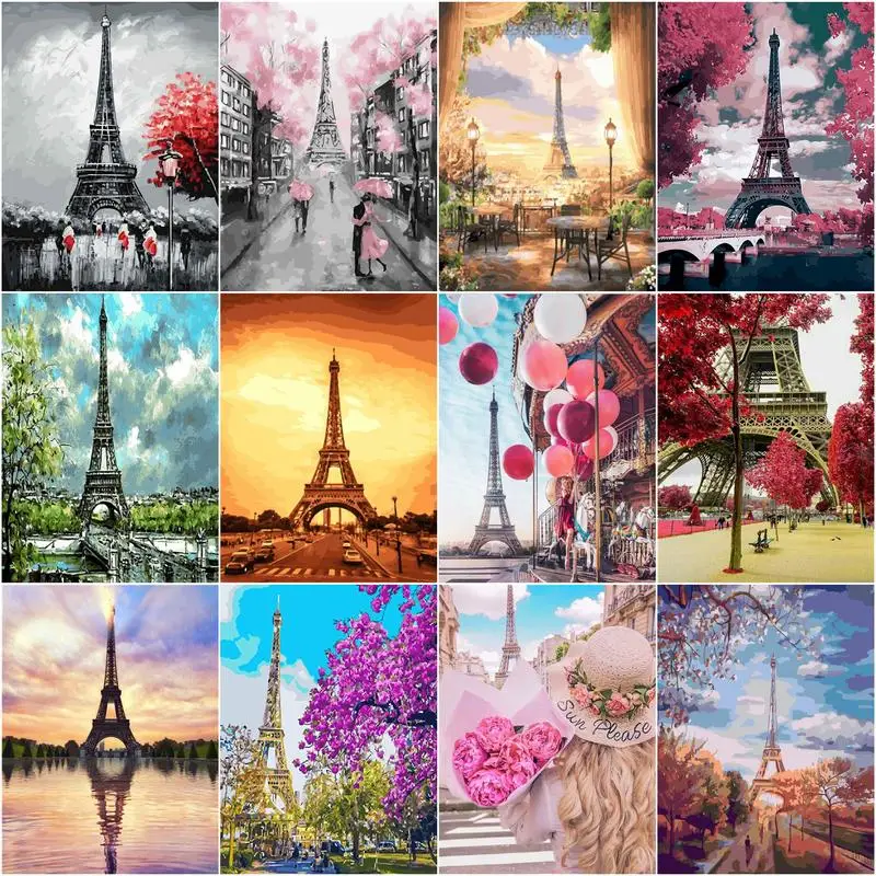 

GATYZTORY 40x50cm Frame Landscape DIY Painting By Numbers Kit Eiffel Tower Paint By Numbers For Home Decors Wall Art Picture Gif