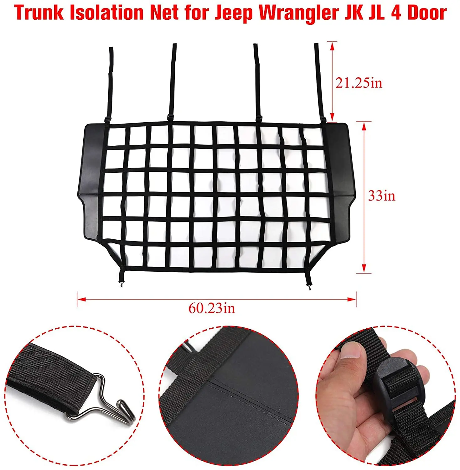 Car Rear Trunk Organizer Isolation Seatback Cargo Dog Pet Barrier Divider Mesh Net for Jeep Wrangler JK JL  2007-2021