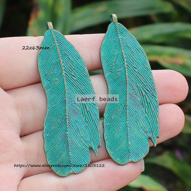 Green Bronzel Alloy Leaf and Feather shape Pendants  1piece , For DIY Jewelry making !