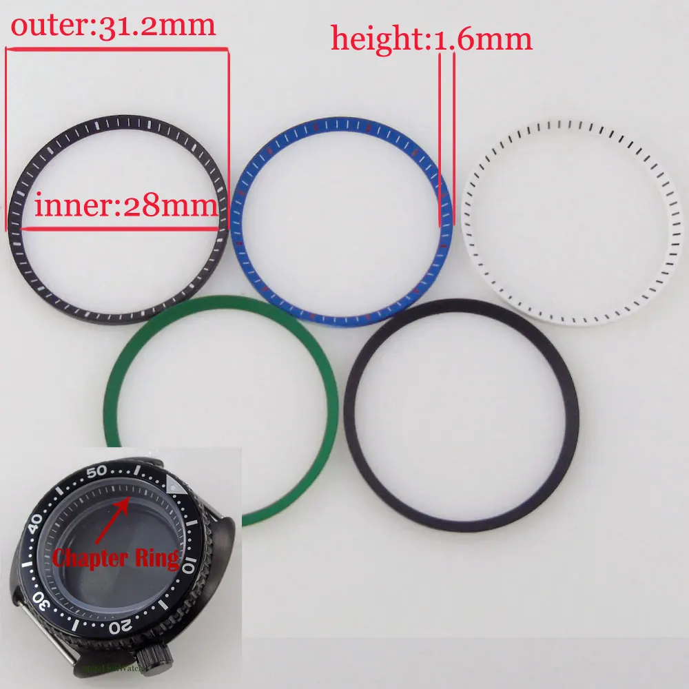 

Watch Case Parts Chapter Ring Fit For SKX009 SKX Model NH35/NH36 Men's Watch Blue/Green/Black/White 31.2mm*28mm*1.6mm